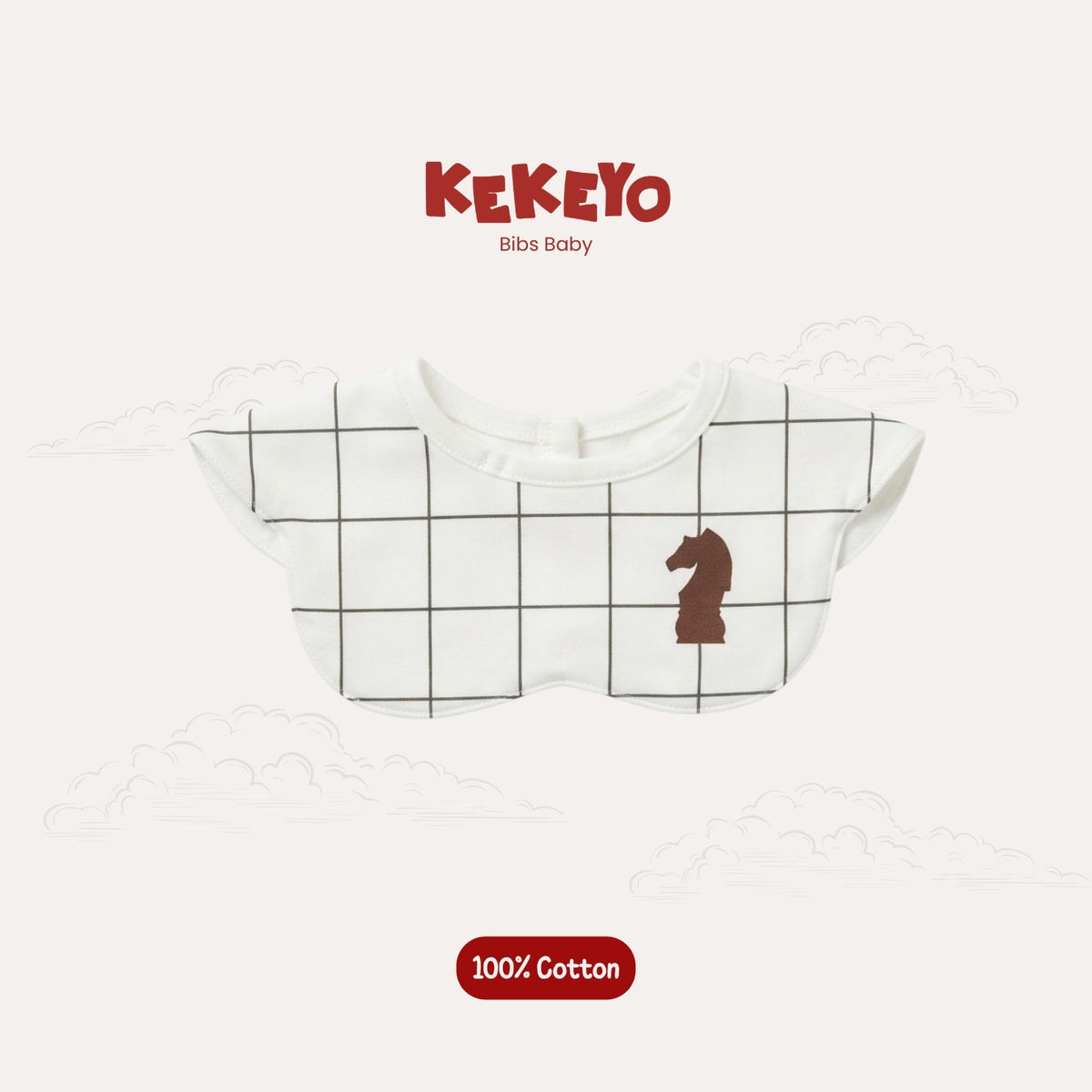 Kekeyo Baby Bibs - Black Grid Brown Chess Knight Motif