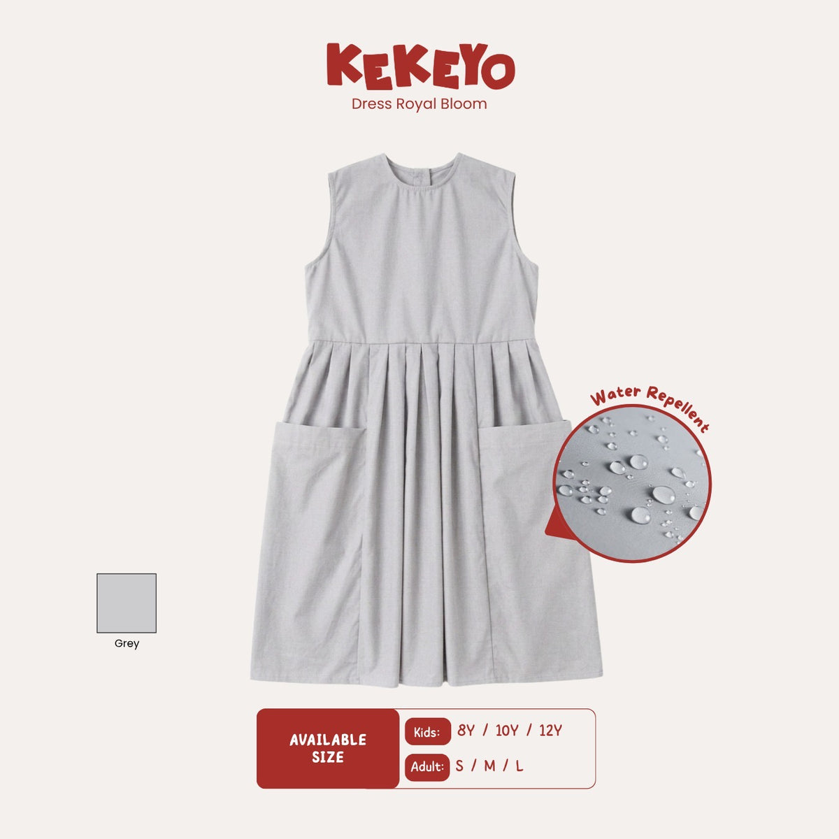 Kekeyo Dress Royal Bloom Grey | 8Y 10Y 12Y S M L