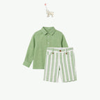 Abel & Lula Green White Strip Linen