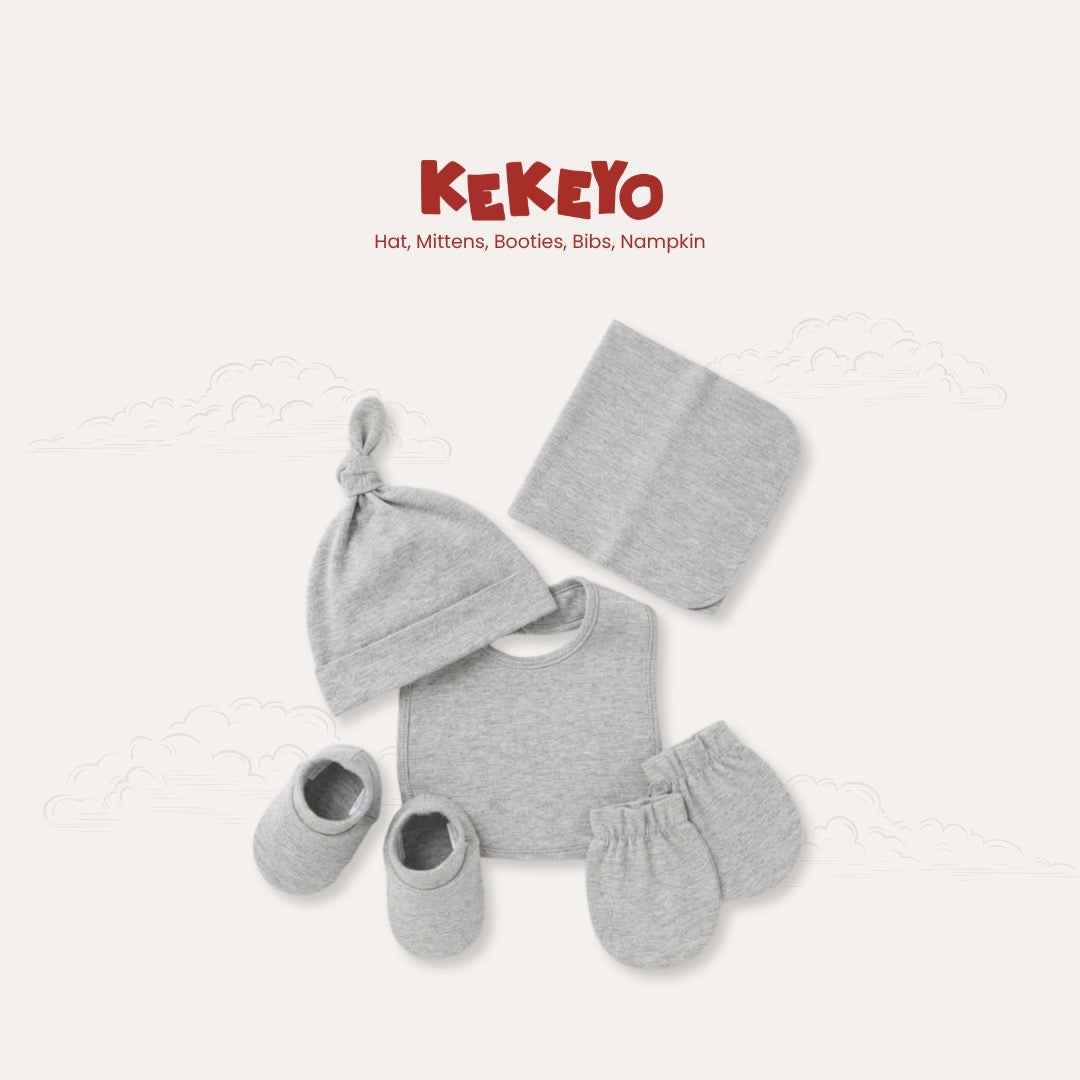 Kekeyo 5-in-1 Baby Essentials Gift Set 0-3M Newborn | Grey Series