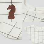 Kekeyo Baby Bibs - Black Grid Brown Chess Knight Motif