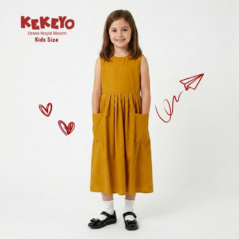 Kekeyo Dress Royal Bloom Mustard | 8Y 10Y 12Y S M L