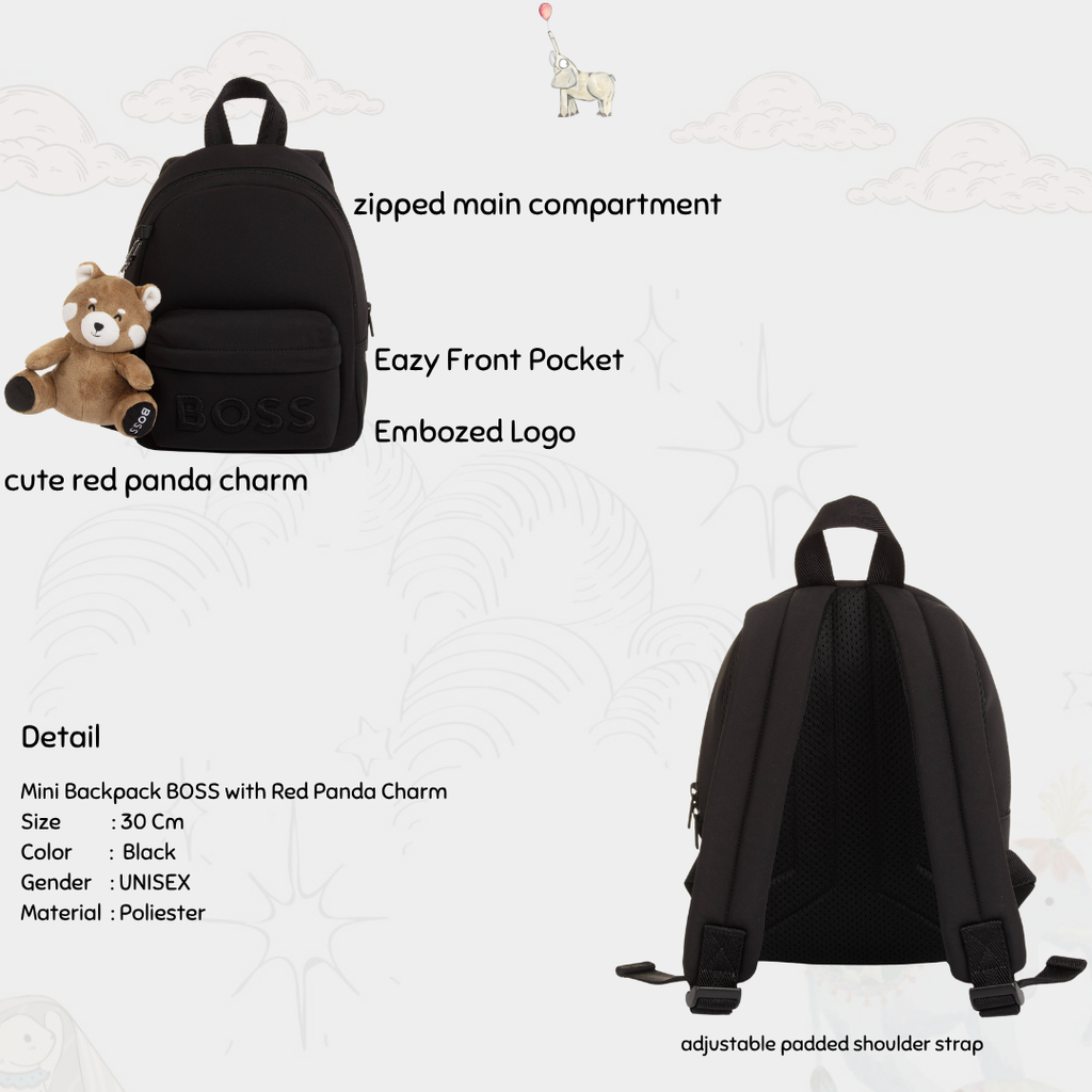 Boss Black Mini Backpack With Red Panda Charm