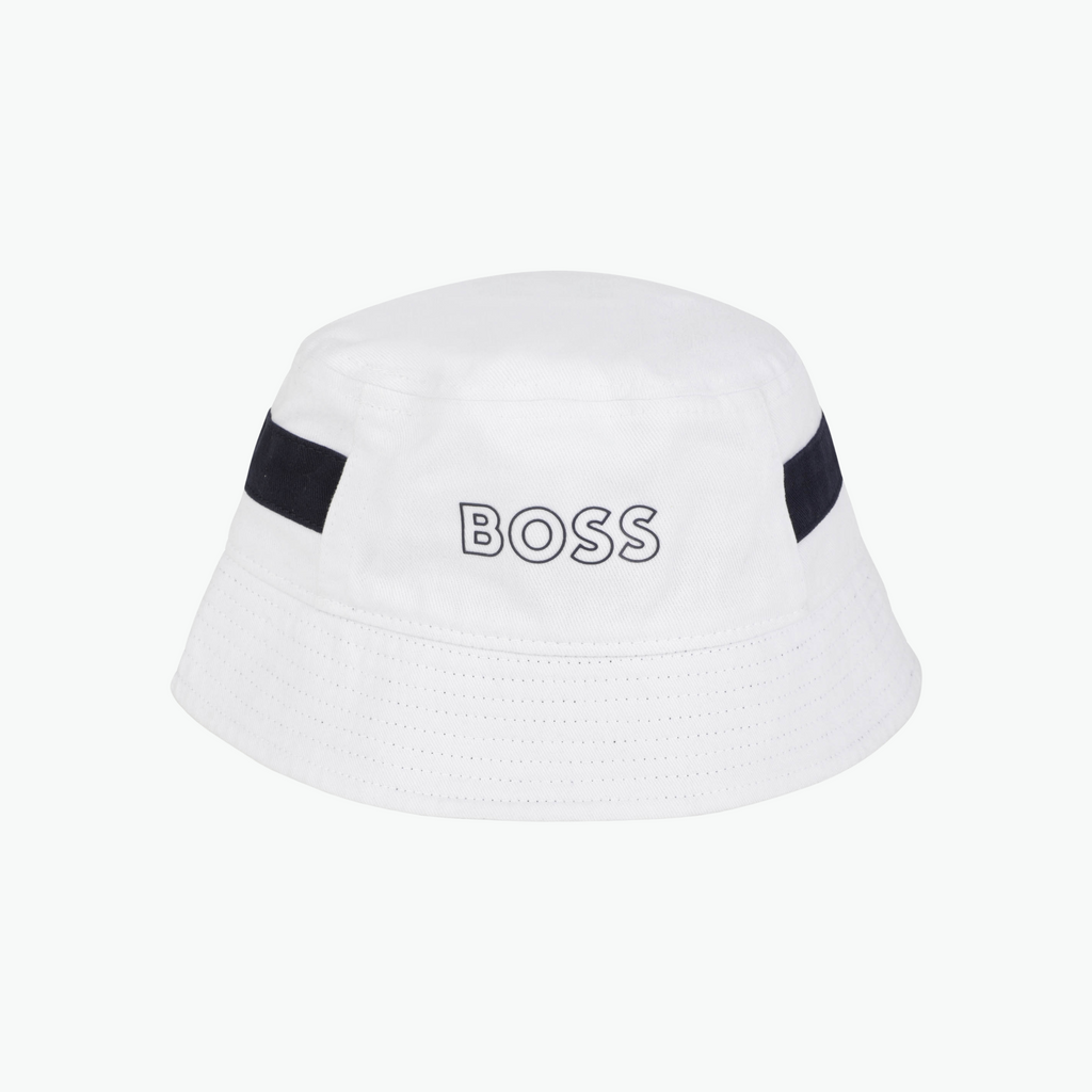 Boss KIds Logo Print Bucket Hat in White