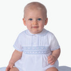 Sarah Louise White Blue Smocked Shortie Romper