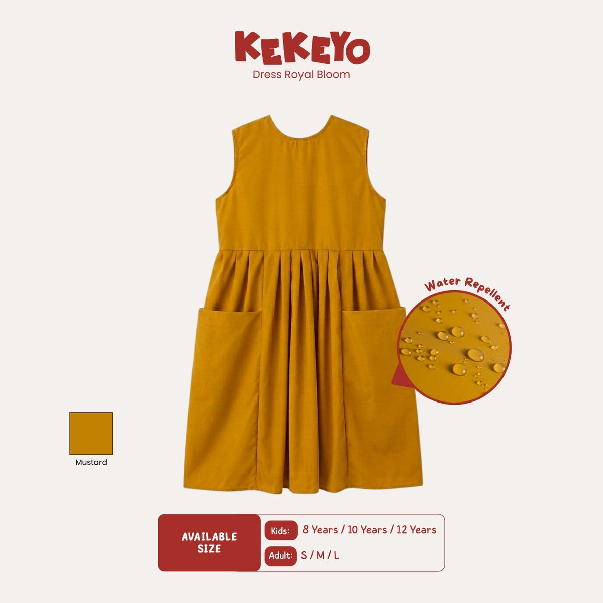 Kekeyo Dress Royal Bloom Mustard | 8Y 10Y 12Y S M L
