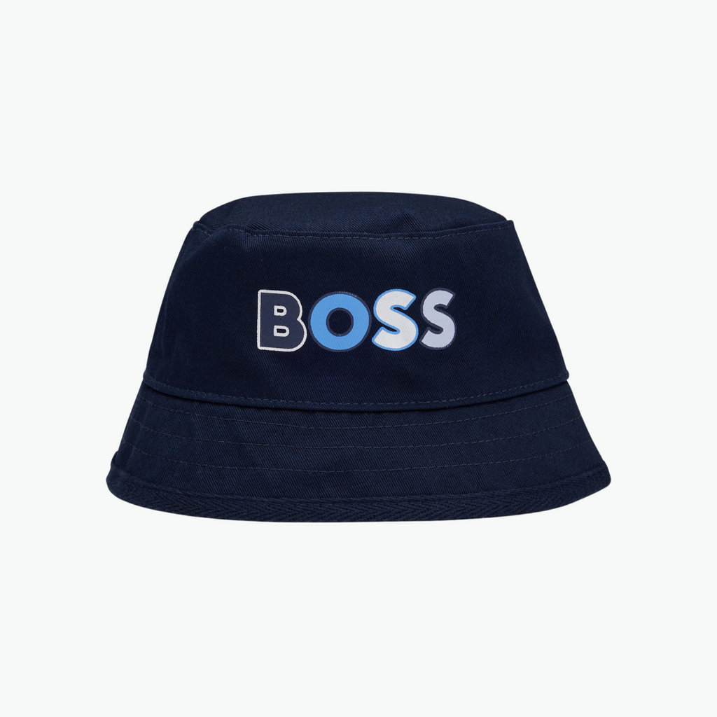 Boss Kids Logo Print Bucket Hat in Navy