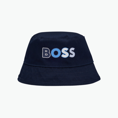 Boss Kids Logo Print Bucket Hat in Navy