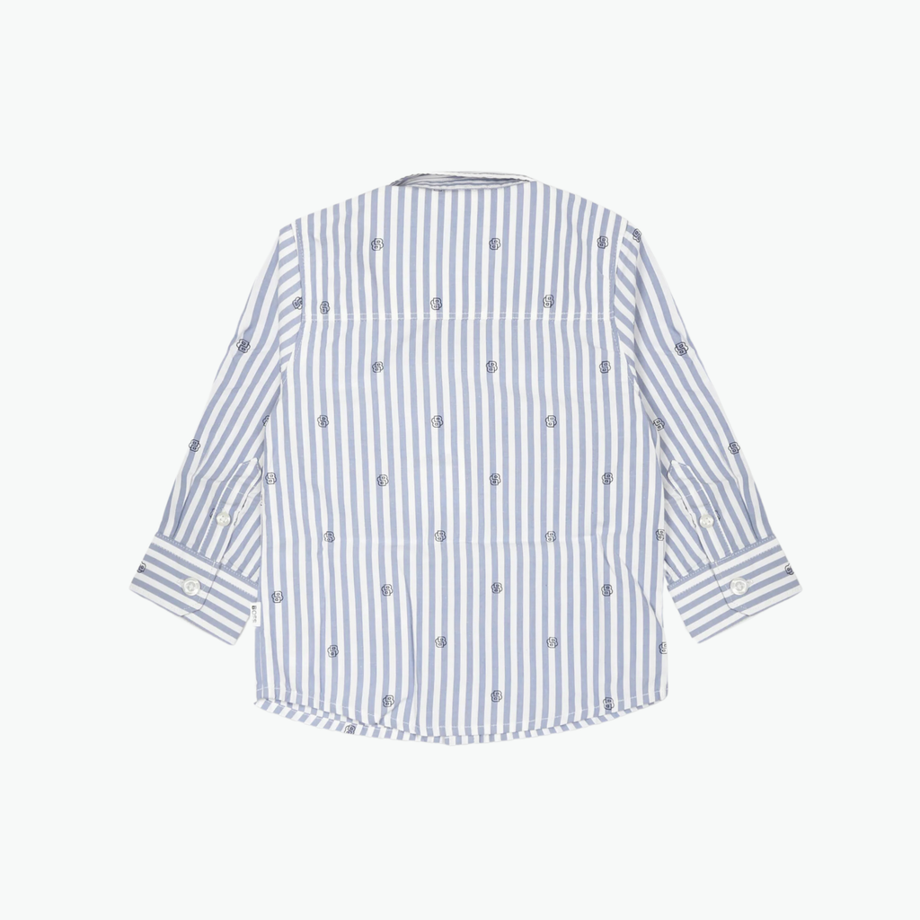 Boss Kids Logo Print Striped Cotton Shirt