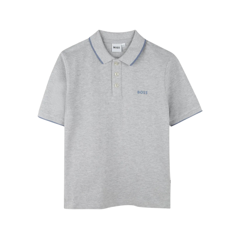 Boss Kids Logo-Print Cotton Polo Shirt in Grey
