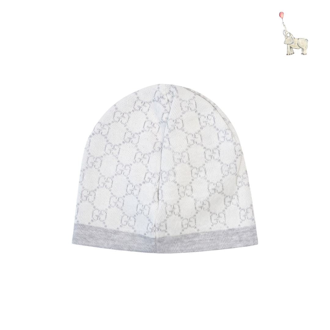 Gucci Intarsia-Knit Wool Beanie GG Logo Grey White Newborn | Babybrandedshop
