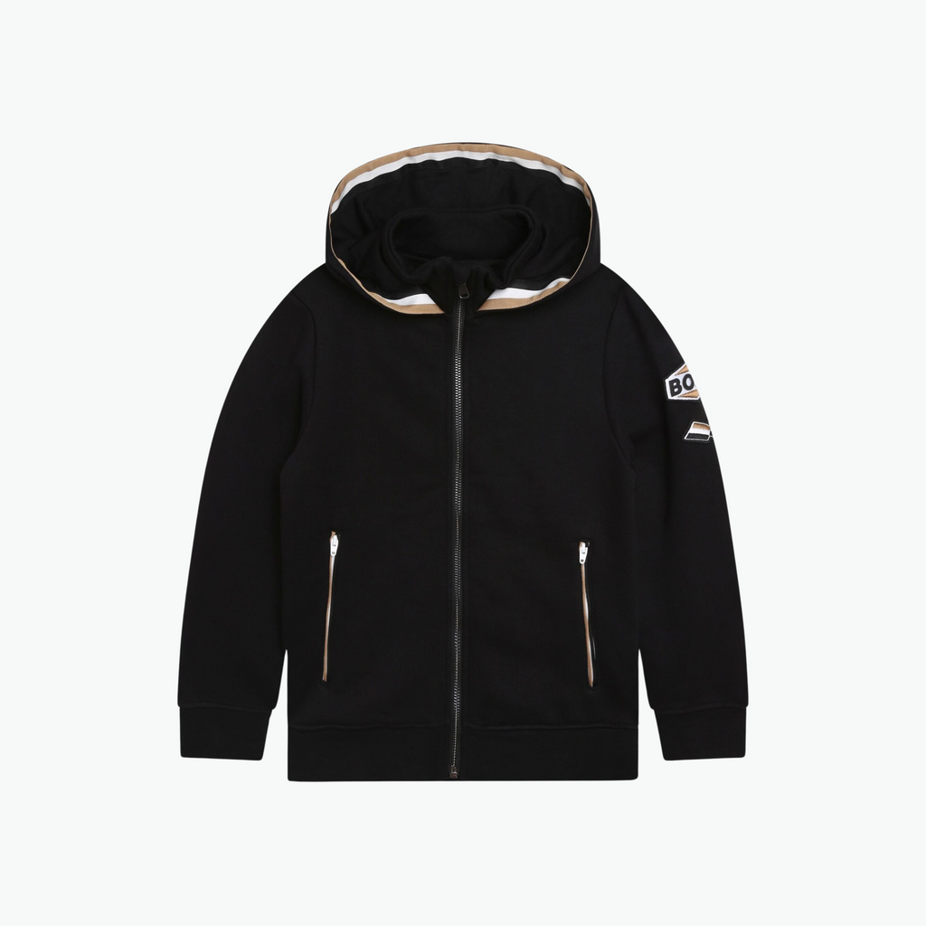 Boss Kids Logo Patch Hooded Jacket
