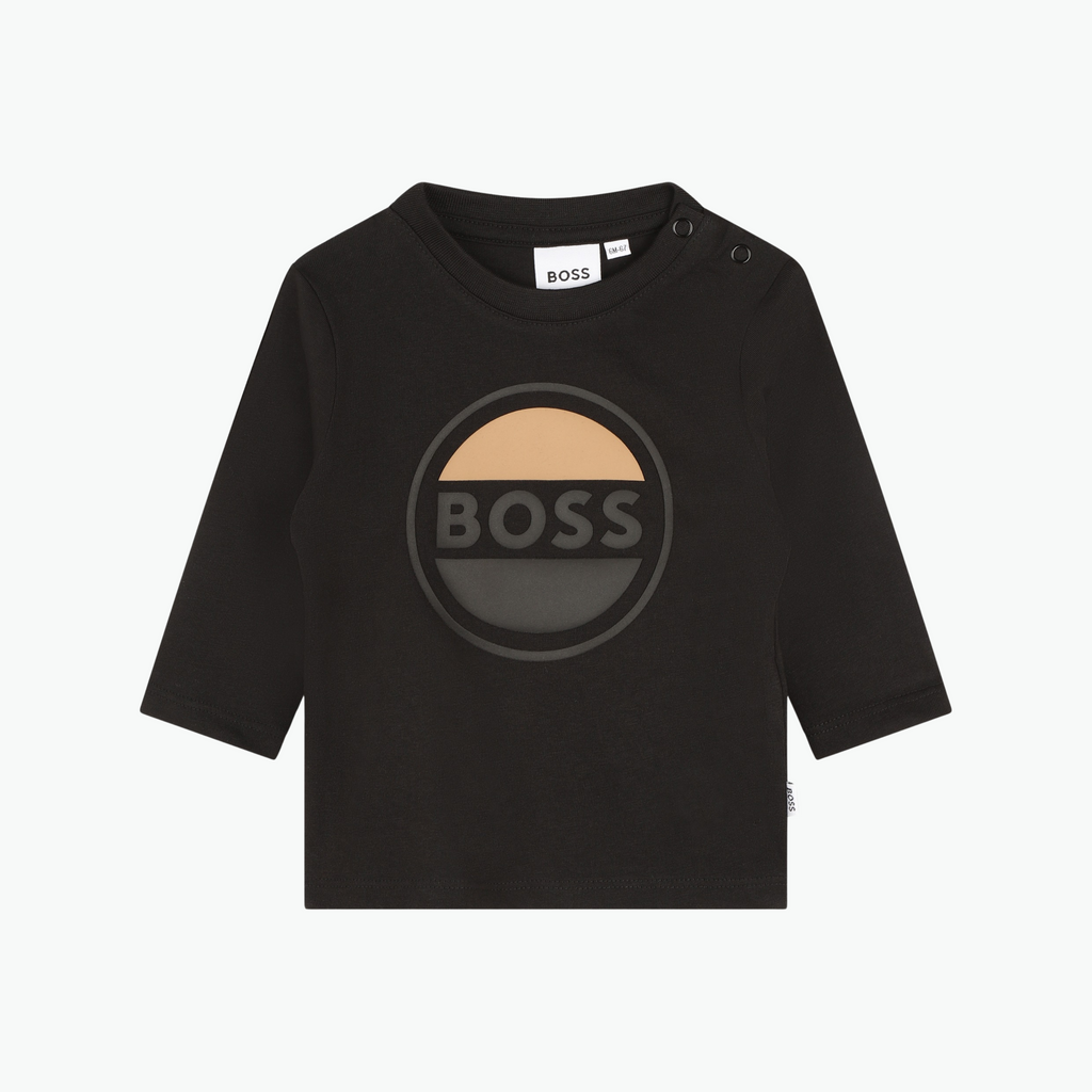 Boss Kids Long Sleeve Cotton T-shirt in Black