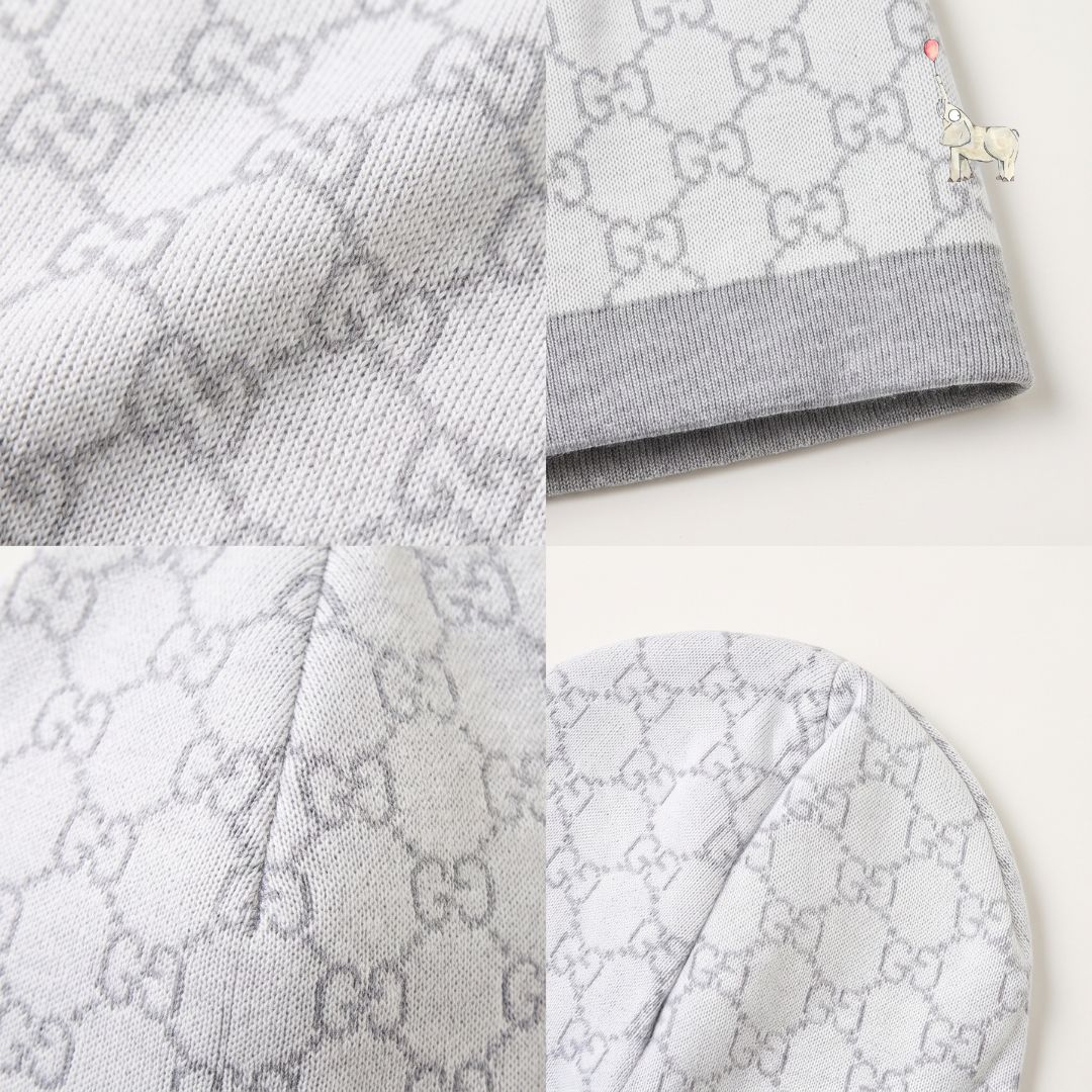Gucci Intarsia-Knit Wool Beanie GG Logo Grey White Newborn | Babybrandedshop