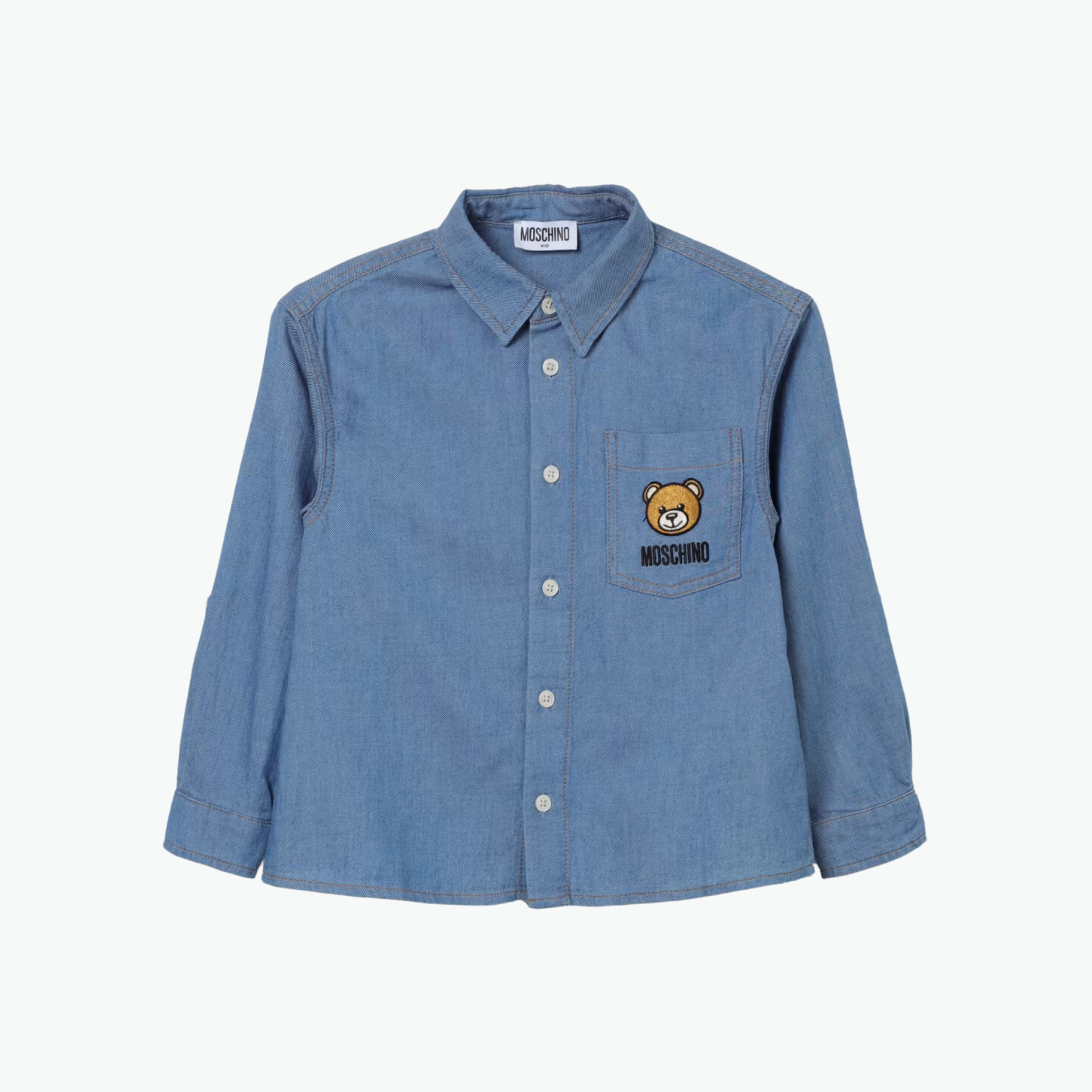 Moschino Kids Teddy Bear Cotton Denim Shirt in Blue
