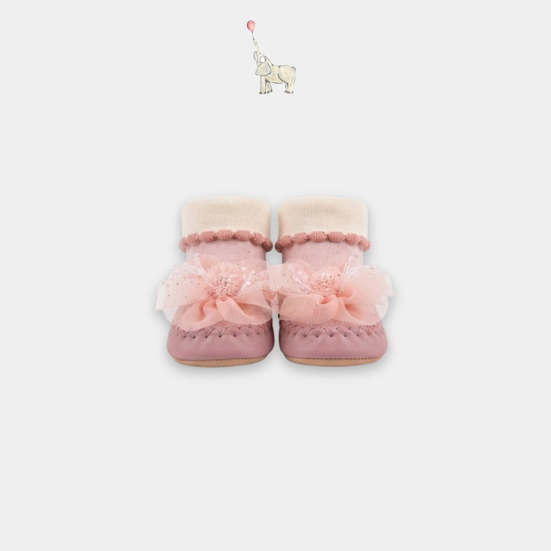Mammyeve Baby Shoes 7 | Pink Flower Sock Booties | PreWalker | One Size