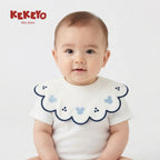 Kekeyo Baby Bibs - Scalloped Navy Trim with Blue Mouse Motif