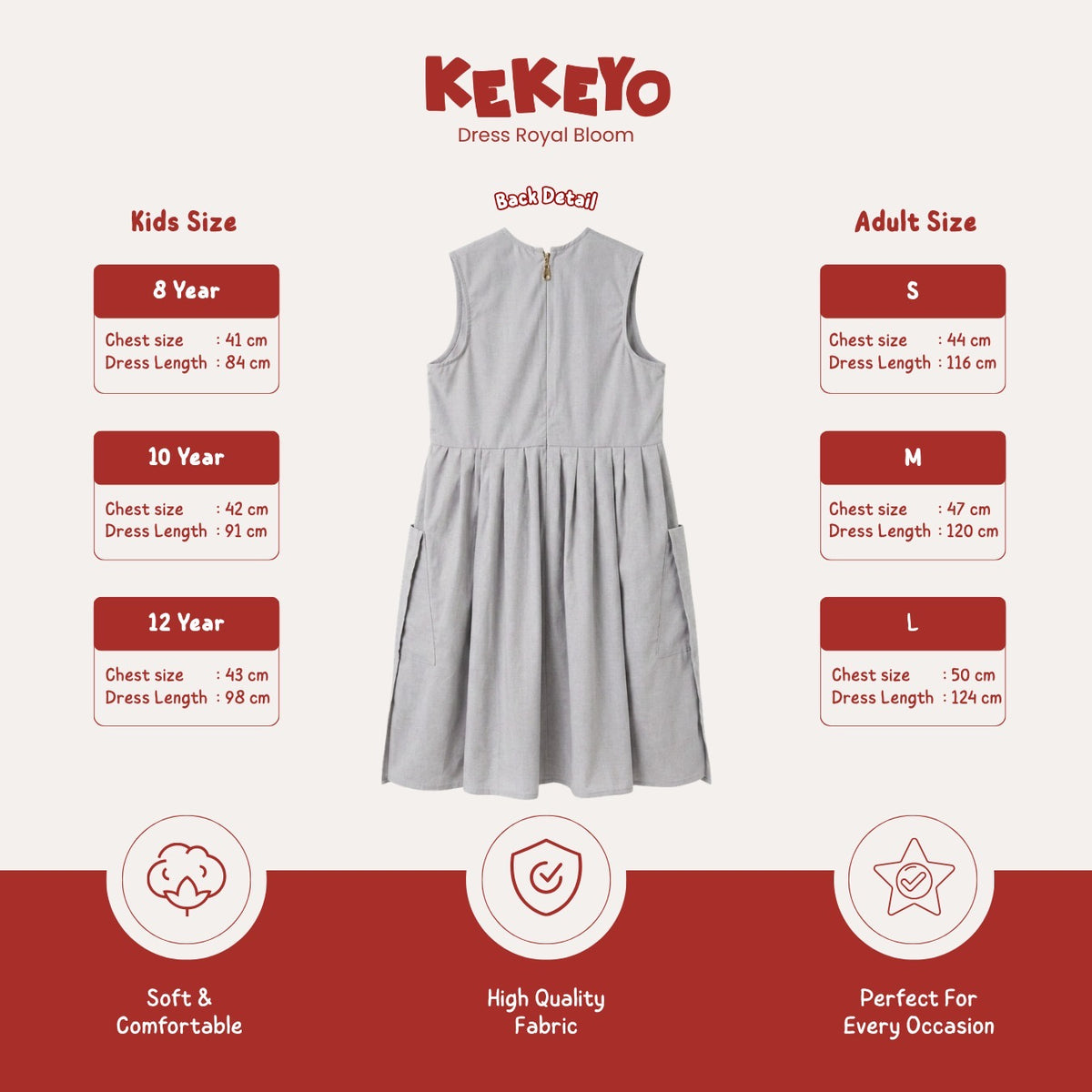 Kekeyo Dress Royal Bloom Grey | 8Y 10Y 12Y S M L