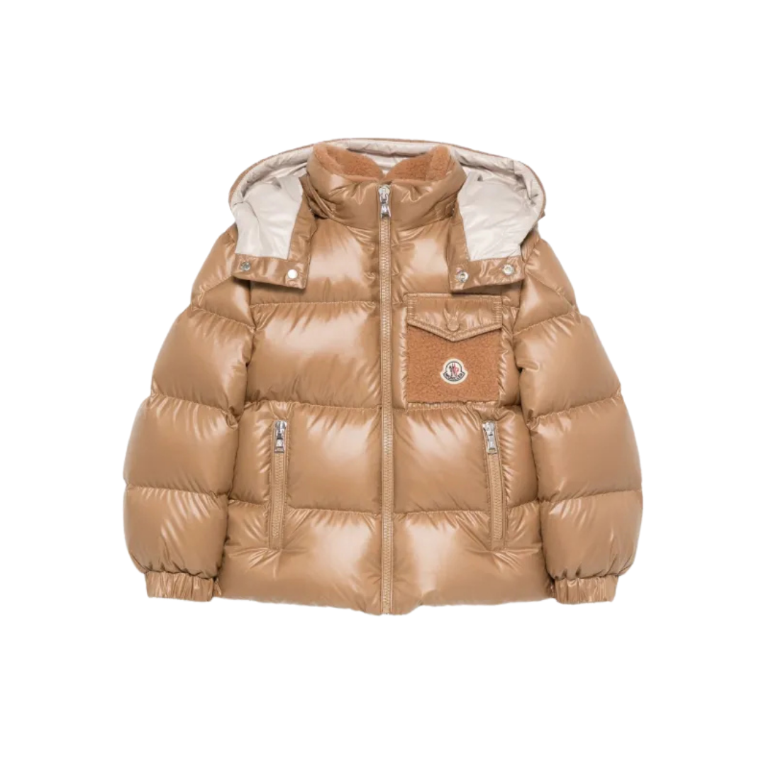 (PRE ORDER) Moncler Kids Yule Hooded Puffer Jacket in Brown