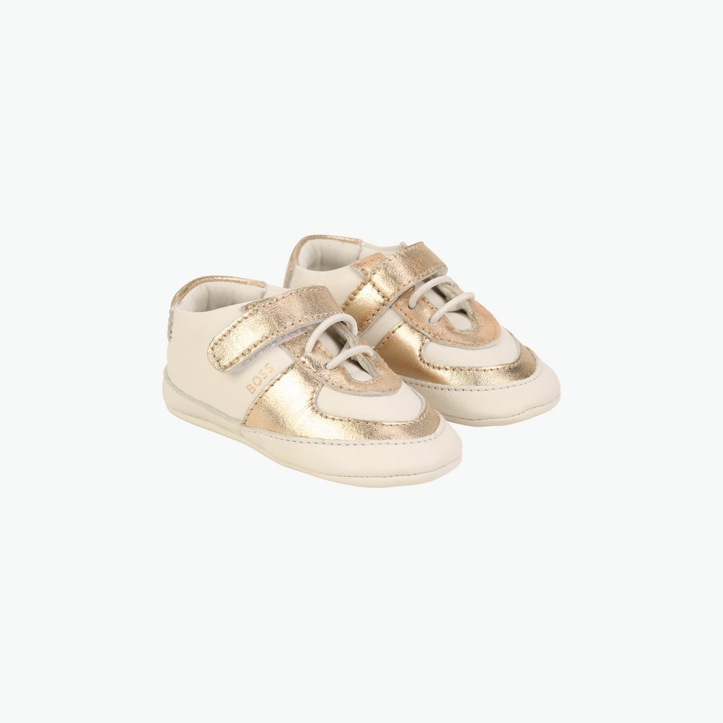 Boss Kids Baby Pre Walker Sneakers in Ivory Gold