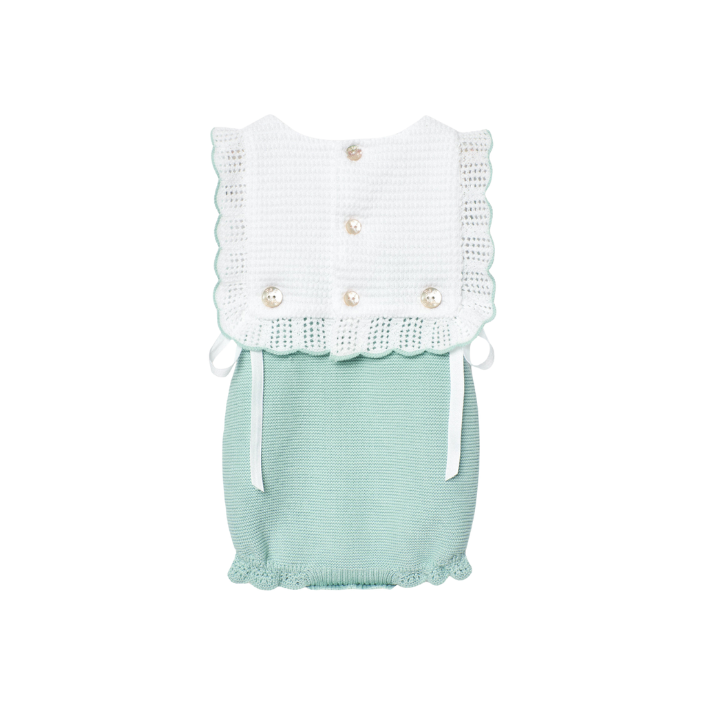 Paz Rodriguez Knitted Romper with Bow in Green