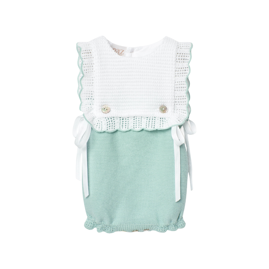 Paz Rodriguez Knitted Romper with Bow in Green