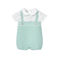Paz Rodriguez Short Sleeve Knitted Romper in Aqua