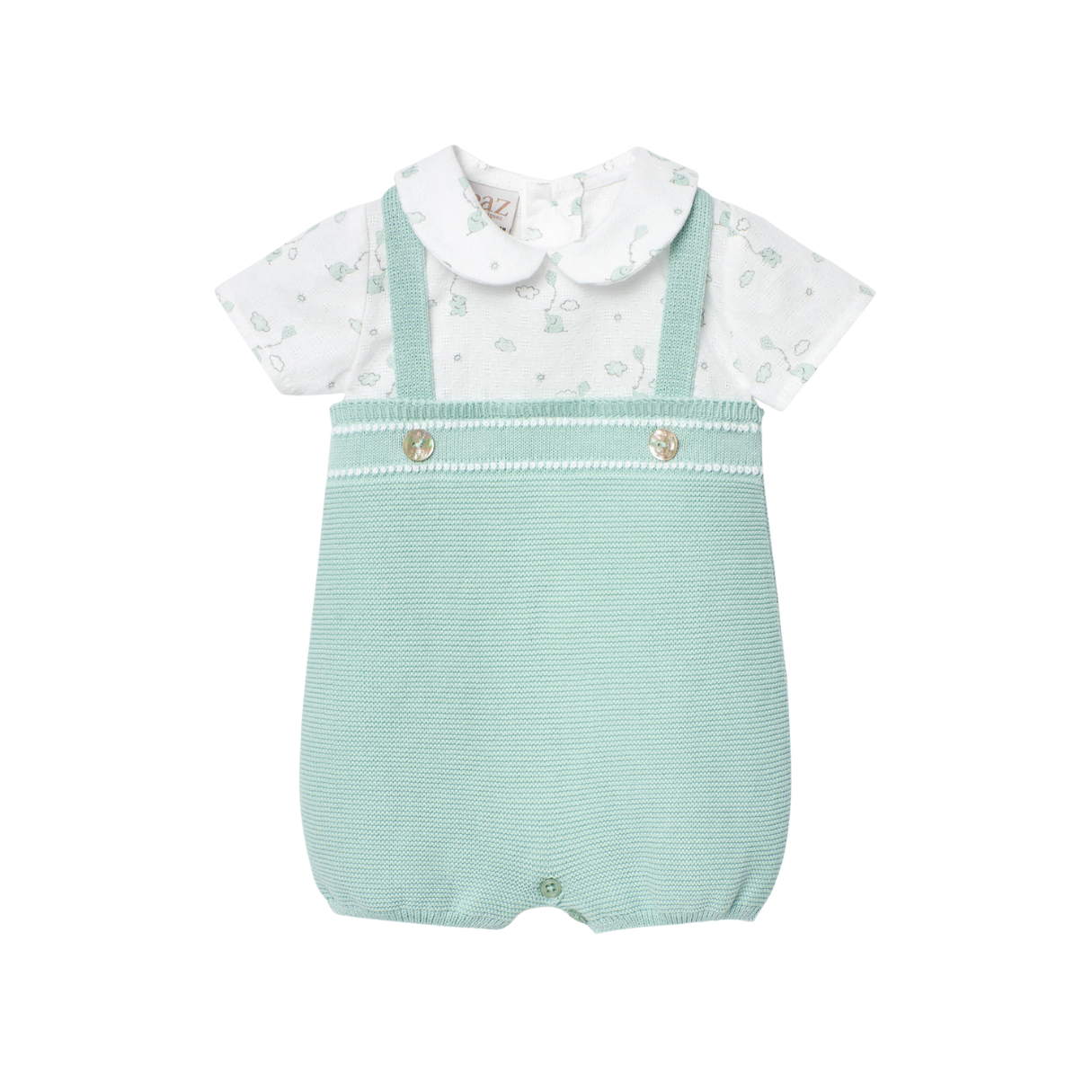 Paz Rodriguez Short Sleeve Knitted Romper in Aqua