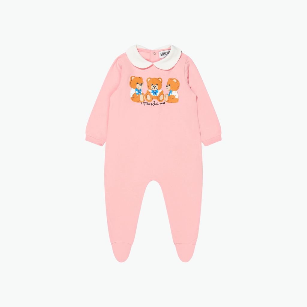 Moschino Baby Girls Teddy Logo Babygrow in Pink