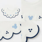 Kekeyo Baby Bibs - Scalloped Navy Trim with Blue Mouse Motif