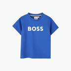 Boss Kids Logo Print Cotton T-shirt Blue