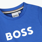 Boss Kids Logo Print Cotton T-shirt Blue