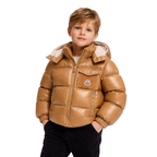 Moncler Kids Yule Hooded Puffer Jacket in Brown