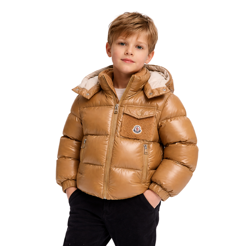 (PRE ORDER) Moncler Kids Yule Hooded Puffer Jacket in Brown