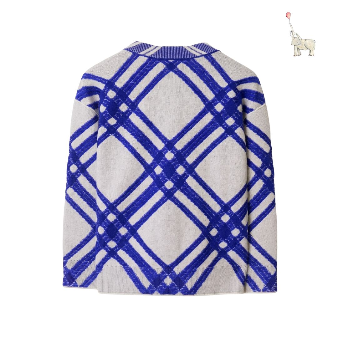 Burberry Checkered Wool Blend Cardigan Blue White 8Y | Babybrandedshop