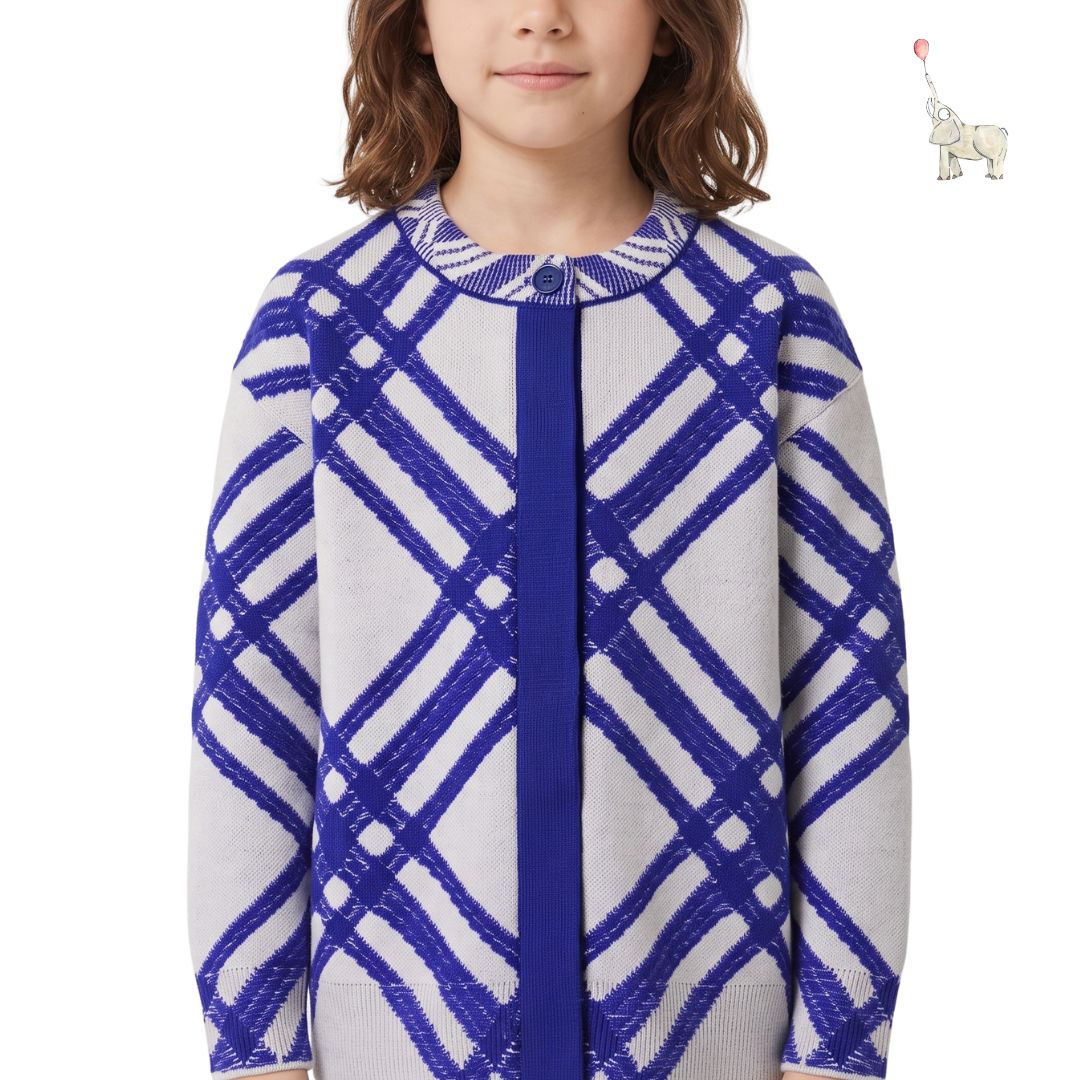 Burberry Checkered Wool Blend Cardigan Blue White 8Y | Babybrandedshop