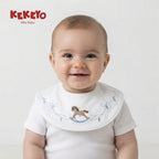 Kekeyo Baby Bibs - White Floral Vine Rocking Horse Motif