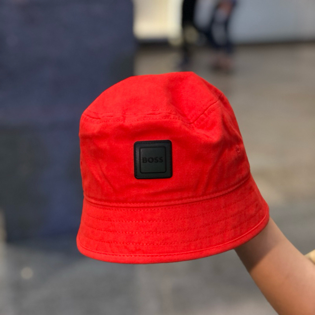 Boss Kids Rubber Logo Bucket Hat in Red