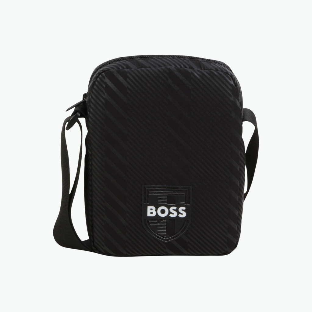 Boss Kids Logo Applique Striped Shoulder Strap Bag in Black