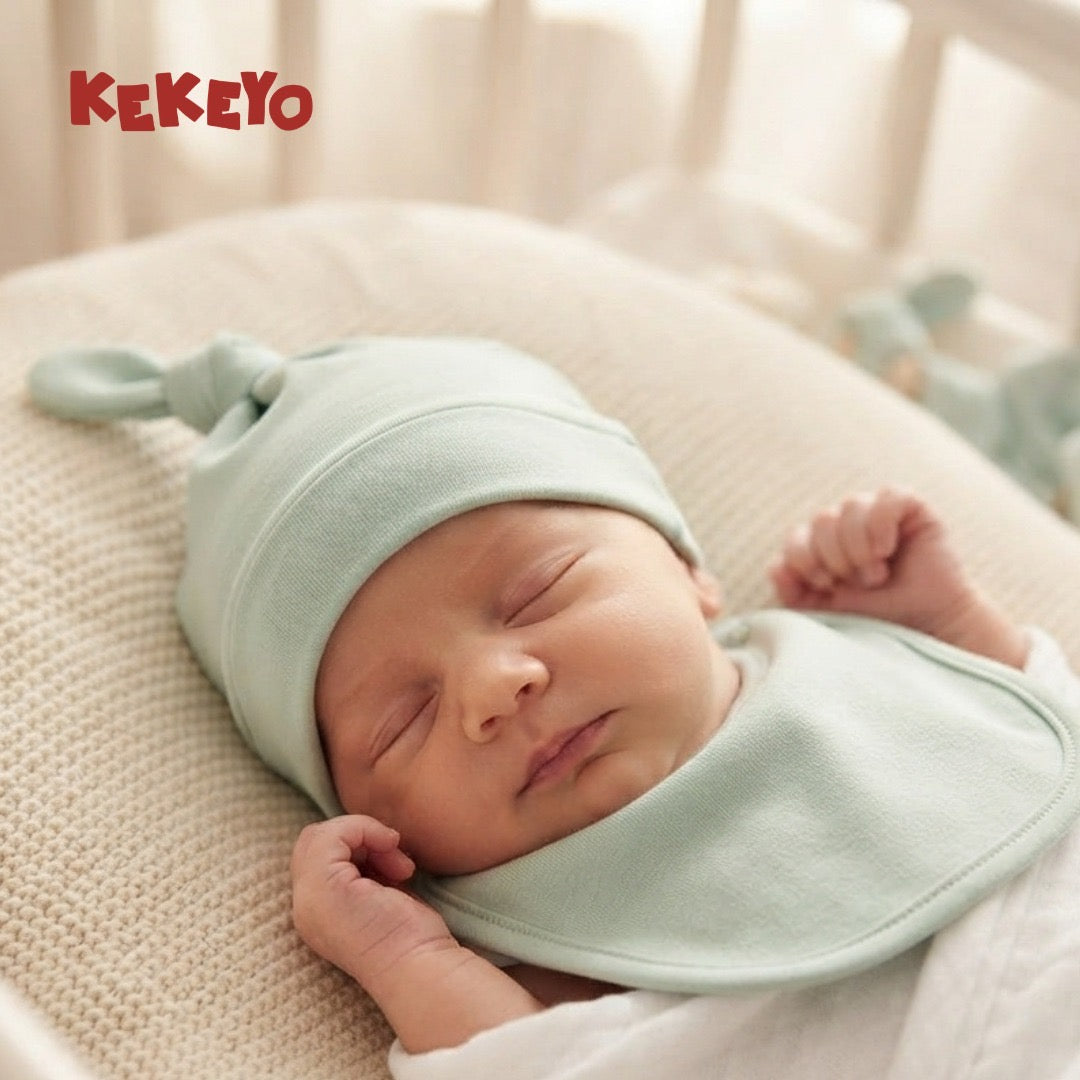 Kekeyo 2-in-1 Baby Set (Hat & Bibs) 0-3M Newborn | Green Series