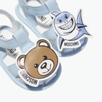 Moschino Kids Teddy Bear & Shark Leather Sandals in Blue