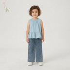 Kekeyo Denim Jiercy Set Top Pants | Ruffle Top & Denim Pants Set | 8Y