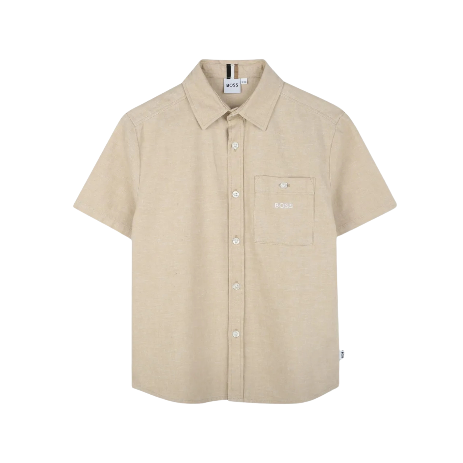 Boss Kids Logo-Embroidered Linen Shirt in Brown