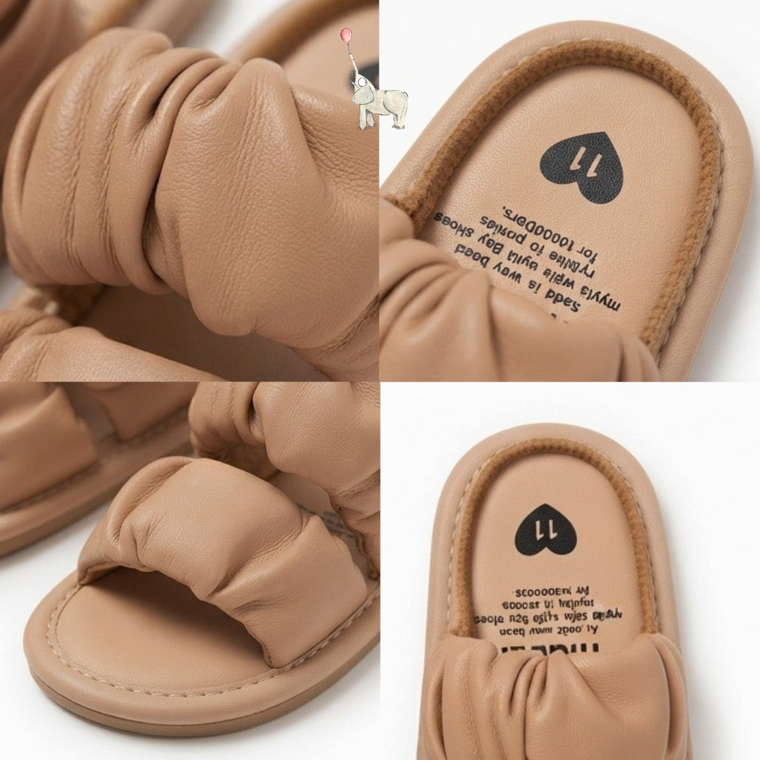 Mammyeve Ruched Double Strap Sandals | Soft Brown