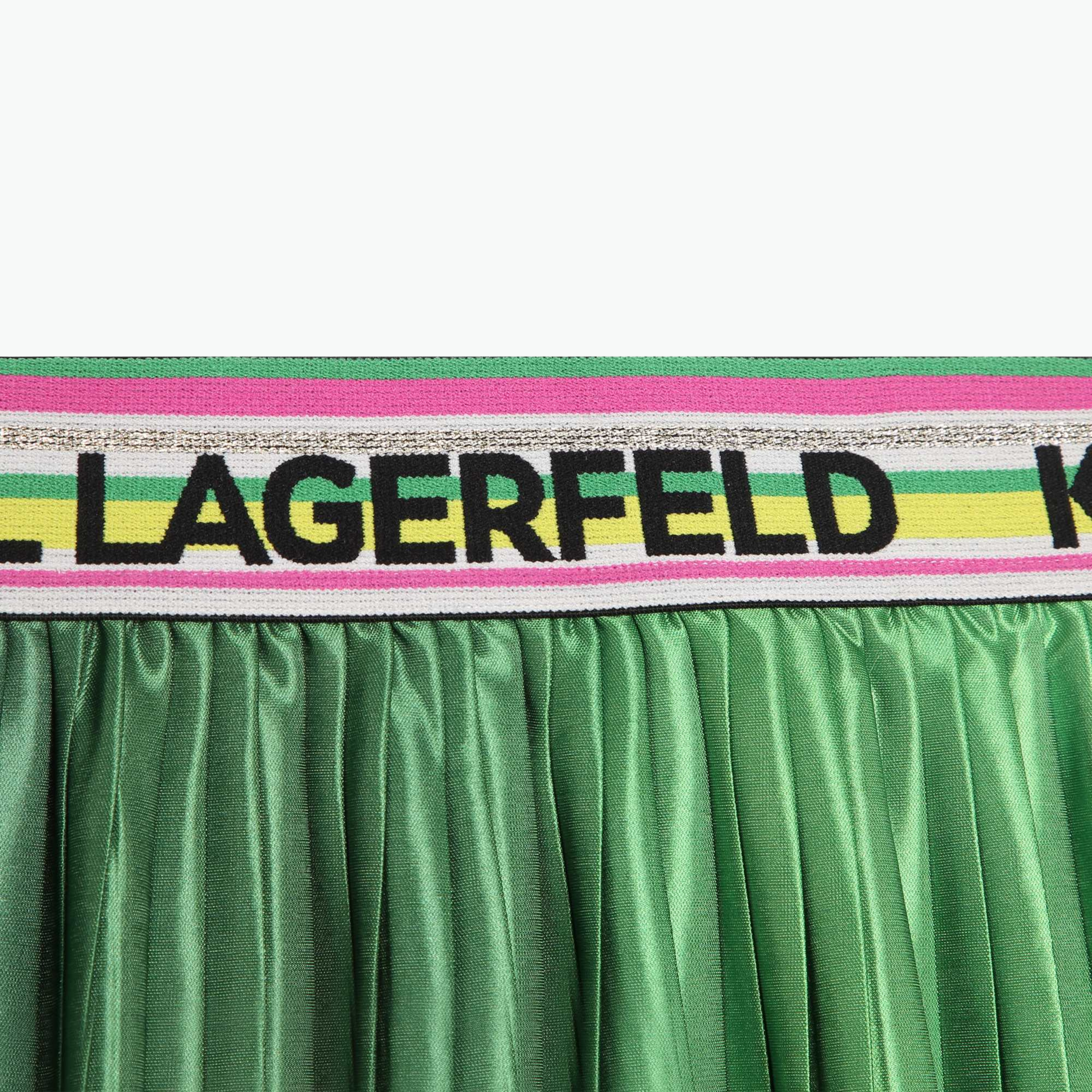 Karl Lagerfeld Kids Green Pleated Midi Satin Skirt