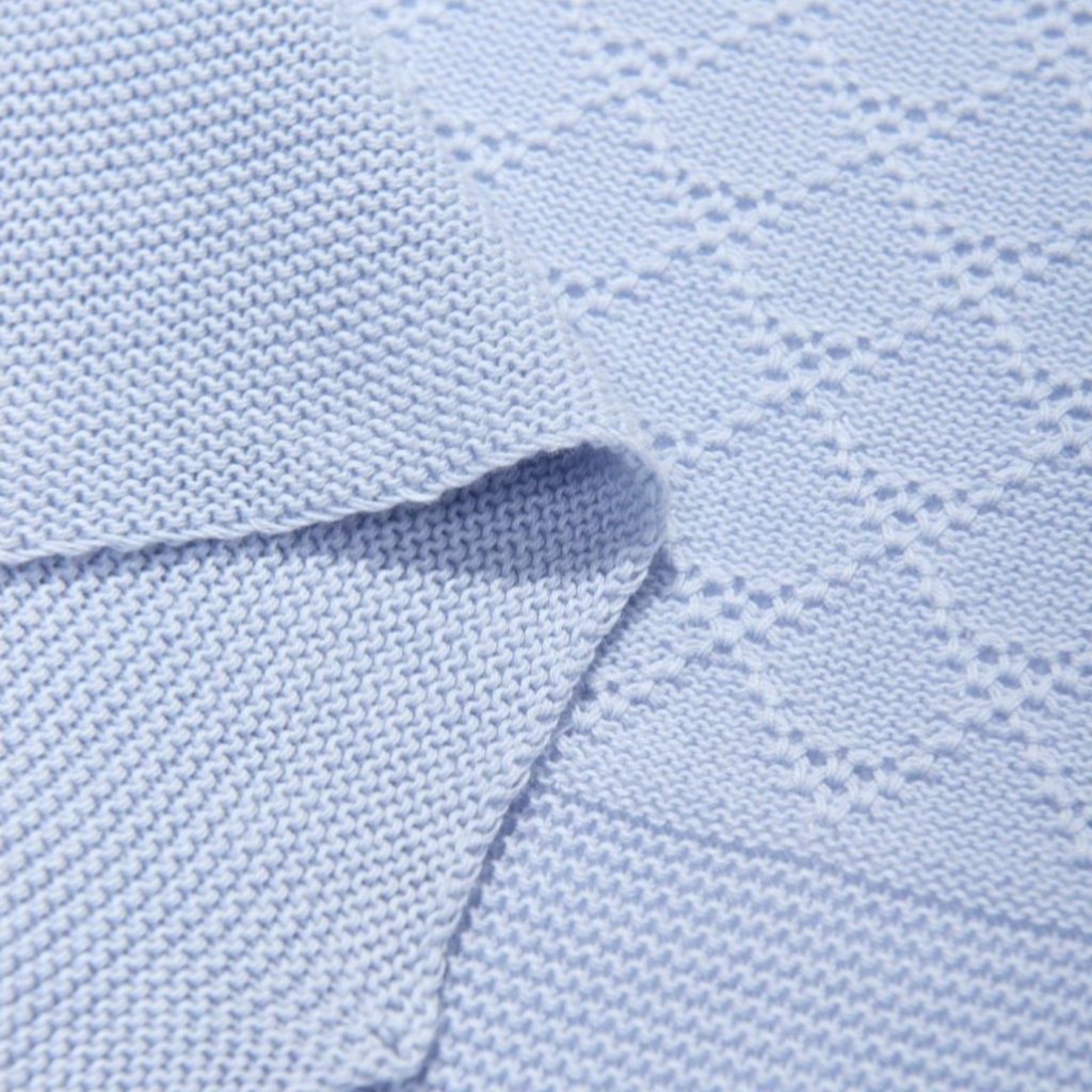 Paz Rodriguez Wool Knit Baby Blanket in Blue