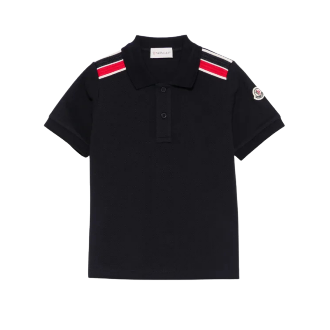 Moncler Kids Cotton Piqué Polo Shirt in Navy