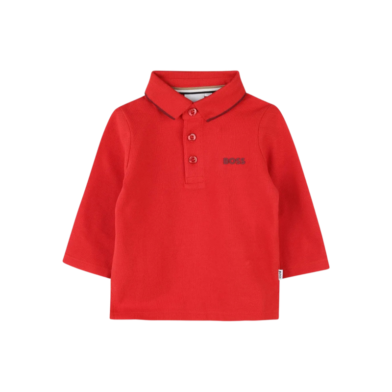 Boss Kids Logo-Sleeved Embroidered Polo Shirt in Red