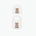 Moschino Kids Stretch Cotton Beanie & Bib Set in White
