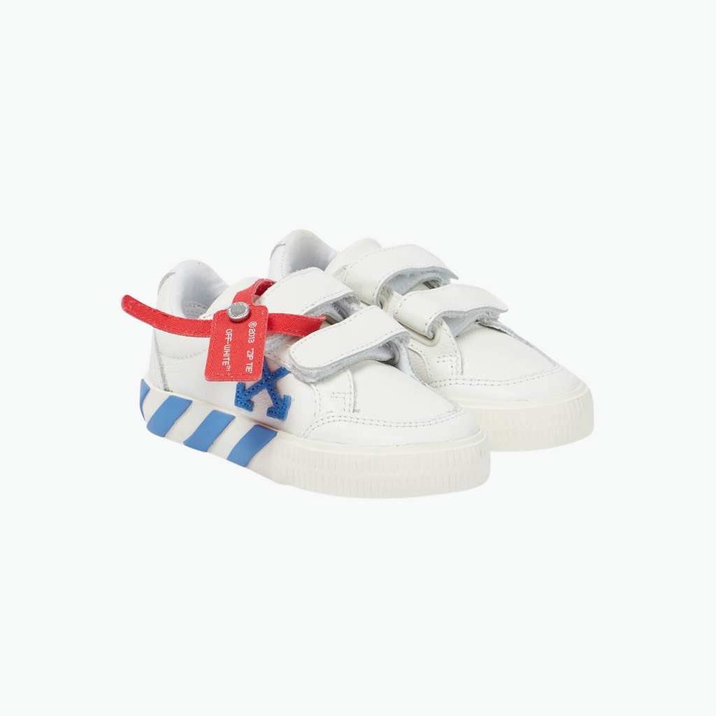 Off-White Canvas Vulcanized Royal Blue and White Sneakers